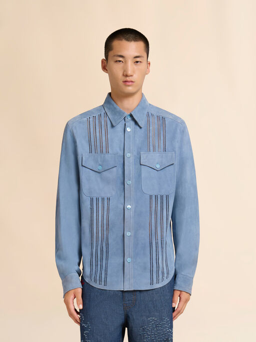 Blue suede shirt with cut-out detailing - Shirts