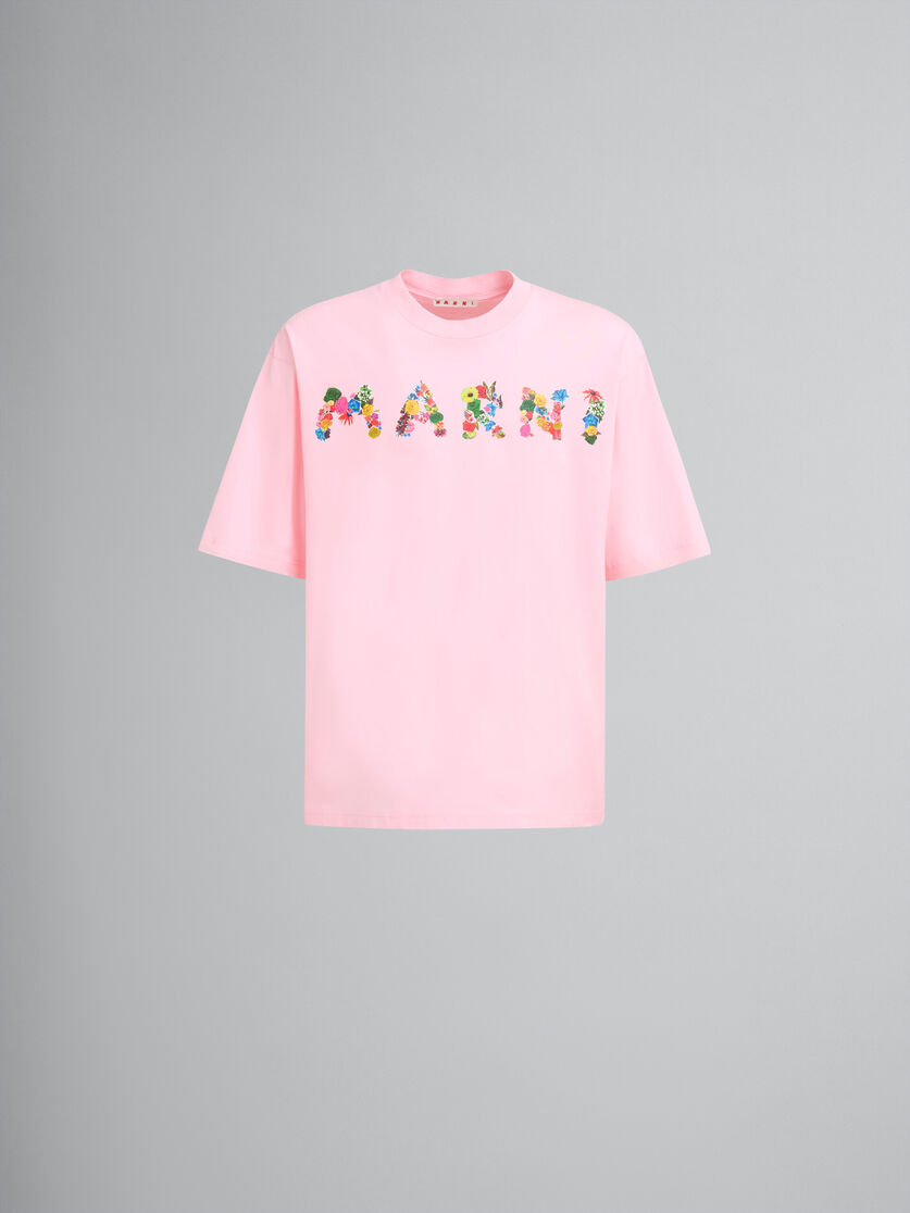 White cotton T-shirt with bouquet Marni logo - Shirts - Image 1