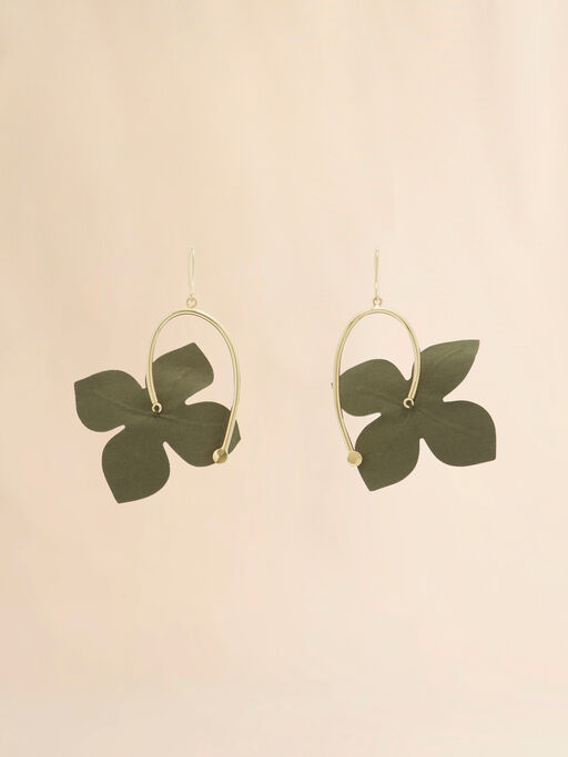 Boucles d'oreilles pendantes en popeline bleue et verte avec fleurs - Boucles d&rsquo;oreilles