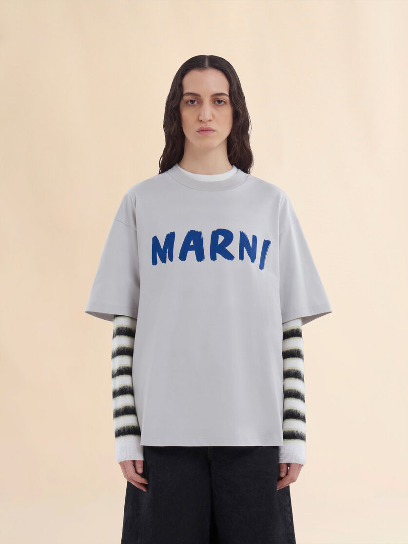 Blue organic cotton T-shirt with logo - T-shirts - Image 2