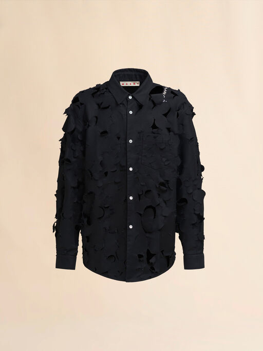 Black cotton boxy fit shirt with cut out detail - Shirts