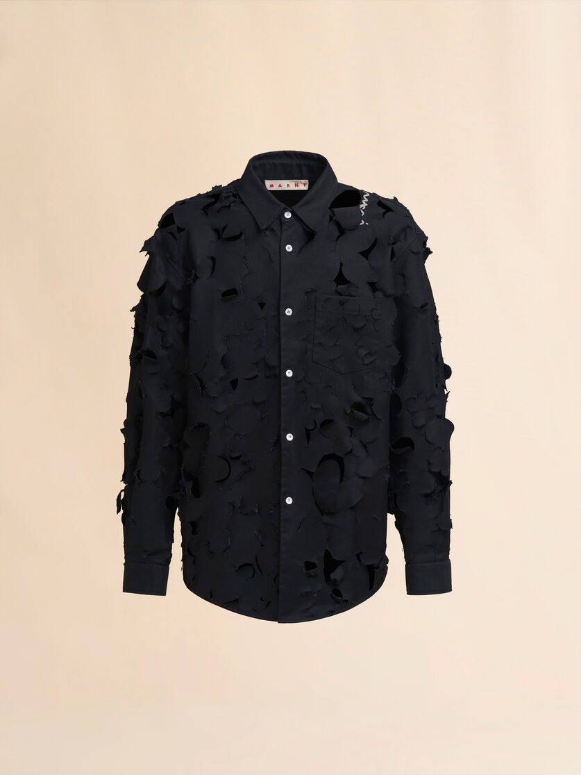 Black cotton boxy fit shirt with cut out detail - Shirts - Image 1