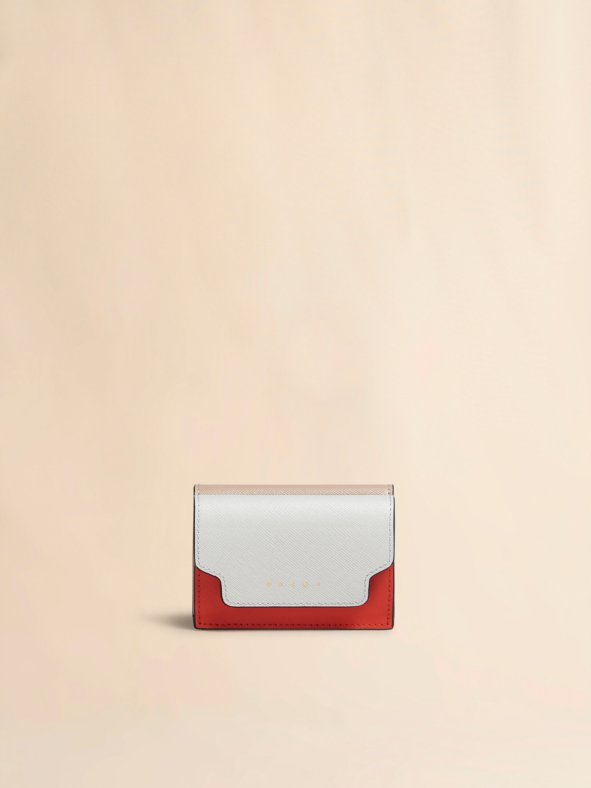 ホワイト、オレンジ、ベージュ レザー製三つ折りウォレット | Marni