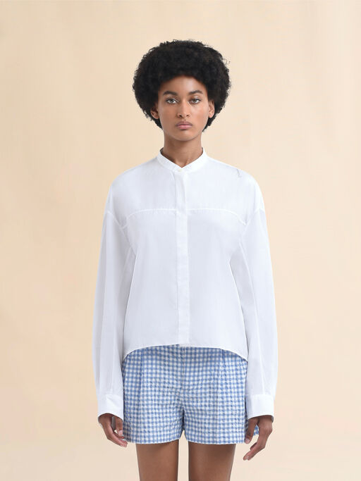 White organic cotton shirt with Mandarin collar and Marni Symbol - Shirts