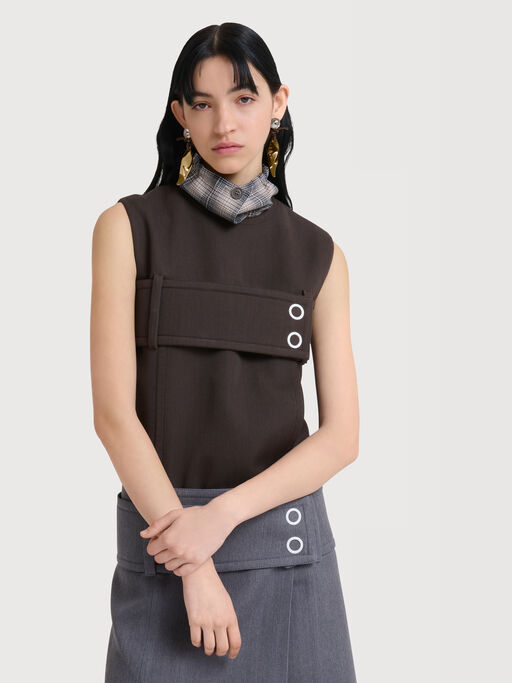 Brown wool top with belted bust - Shirts