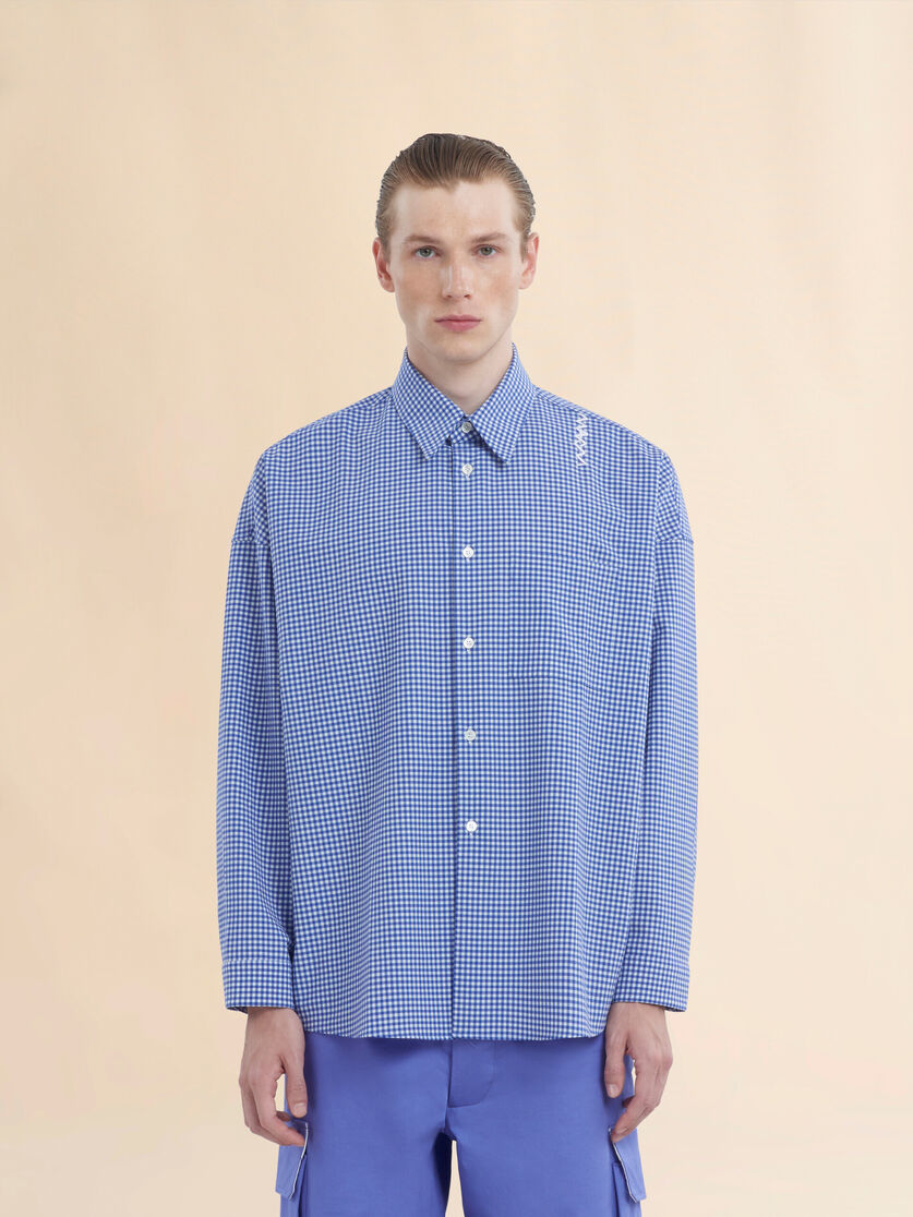 Blue and white checked wool shirt - Shirts - Image 2