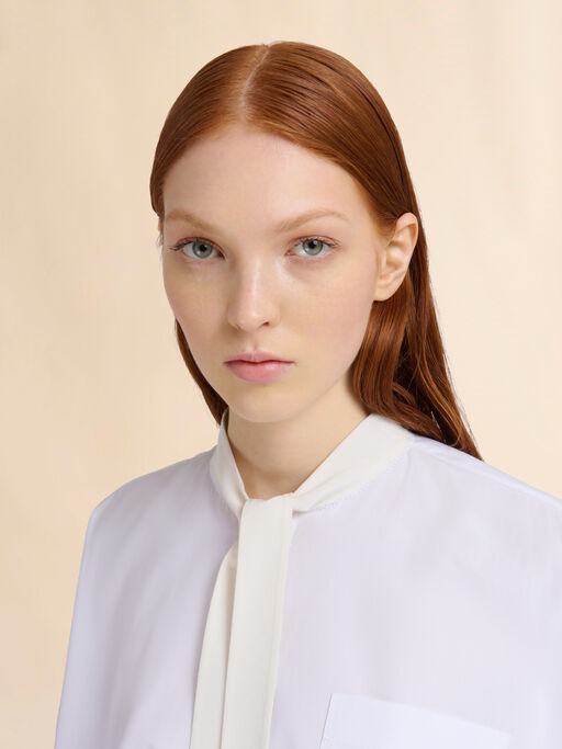 White organic poplin shirt with bow - Shirts