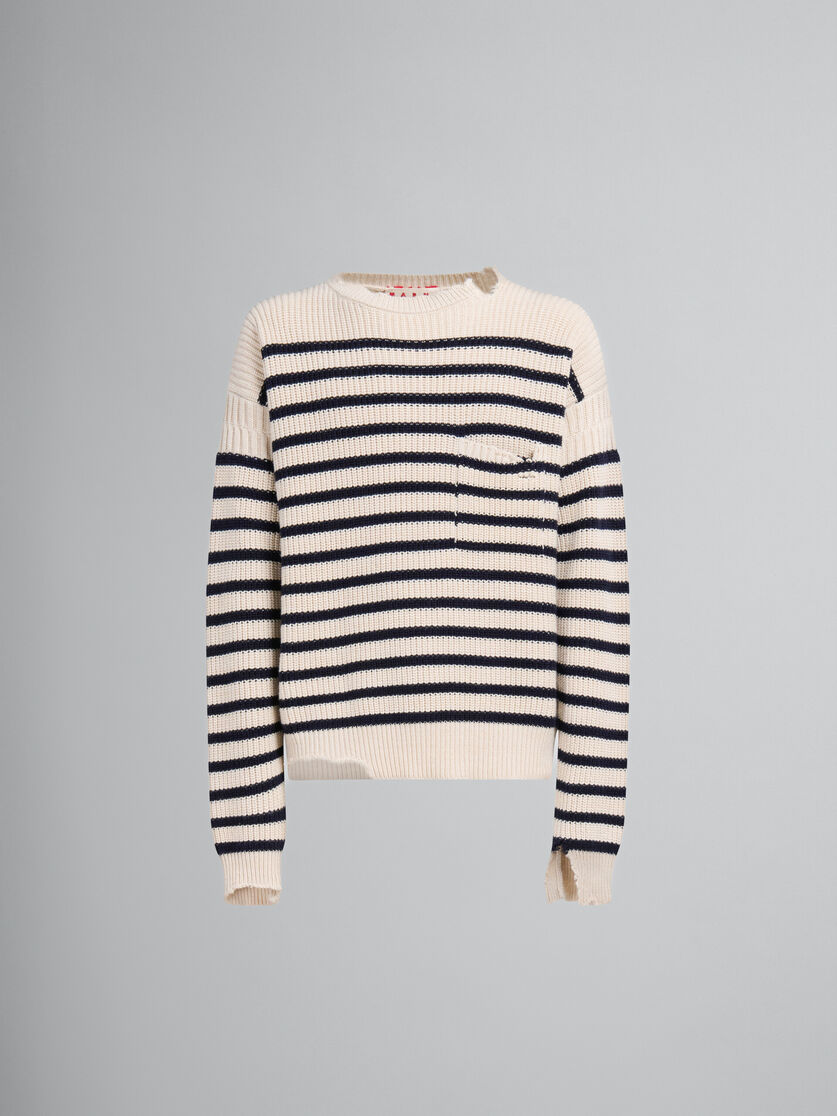 White wool and cotton striped fisherman jumper - Pullovers - Image 1