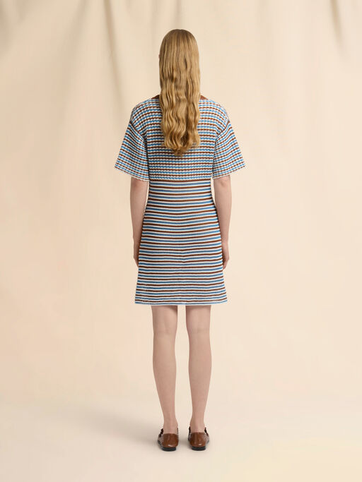 Brown and blue striped cotton crochet dress - Dresses