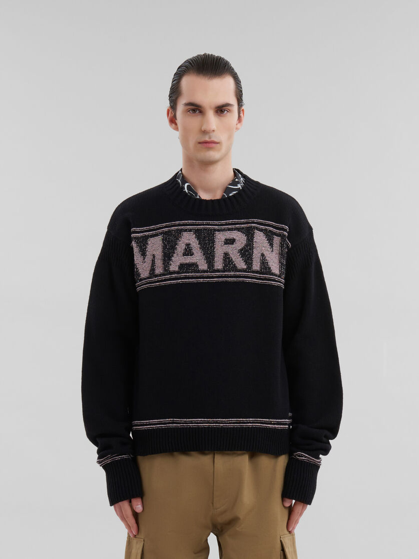 Black wool jumper with maxi Marni intarsia | Marni