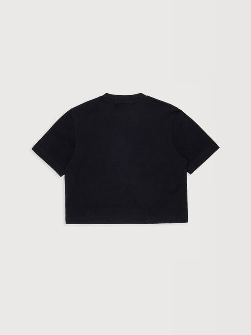 Black cotton T-shirt with rhinestone logo - T-shirts