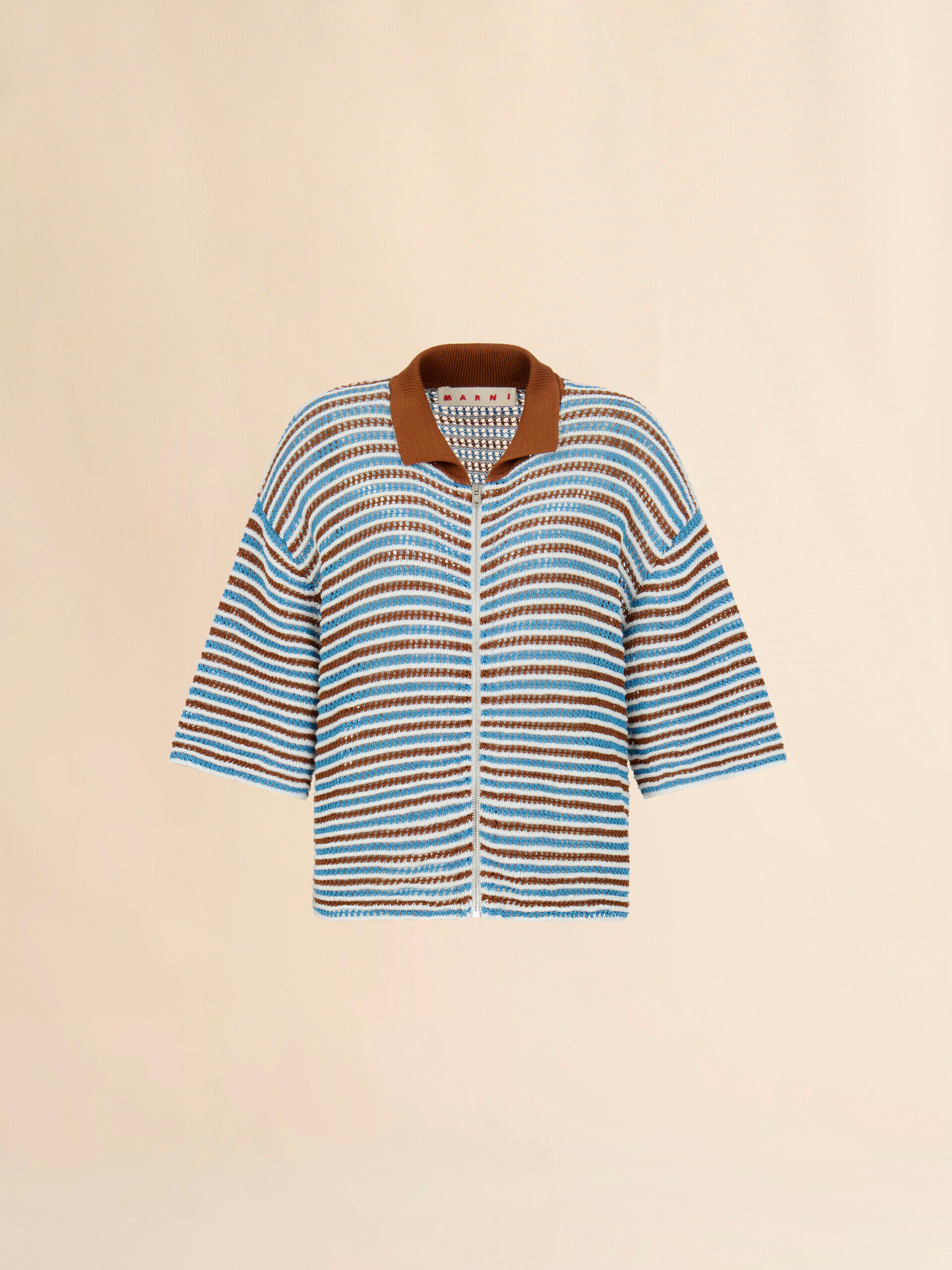 Brown and blue striped cotton crochet cardigan | Marni