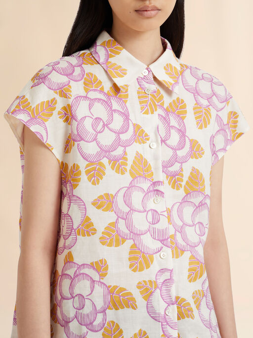 Banjoプリント クリームラミー ギャザーシャツ - シャツ