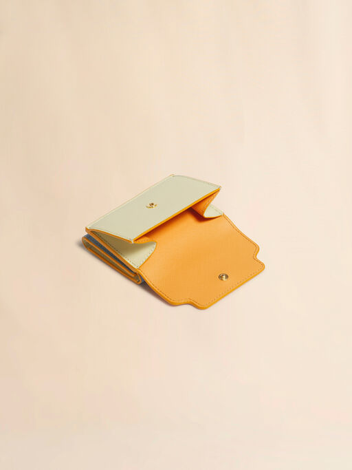 オレンジ、クリーム＆ブルー サフィアーノレザー製三つ折りウォレット - 財布