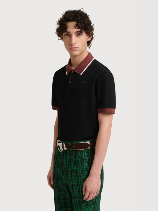 Black piqu&eacute; polo shirt with contrast trims - Shirts