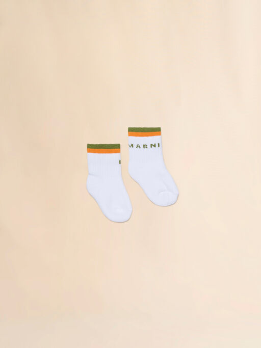 White cotton-nylon socks with striped cuffs - Socks