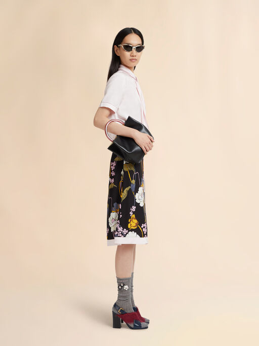 Melodiaプリント ブラック エンヴァースサテンスカート - スカート