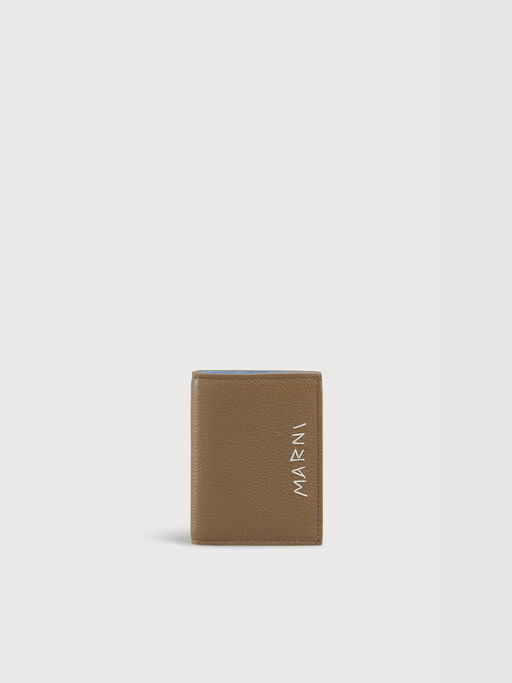 Brown leather bifold wallet with Marni Mending embroidery - Wallets