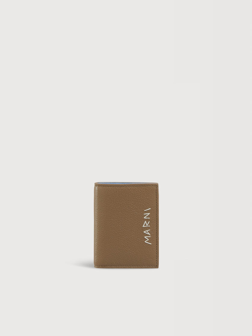 Brown leather bifold wallet with Marni Mending embroidery, Image 1
