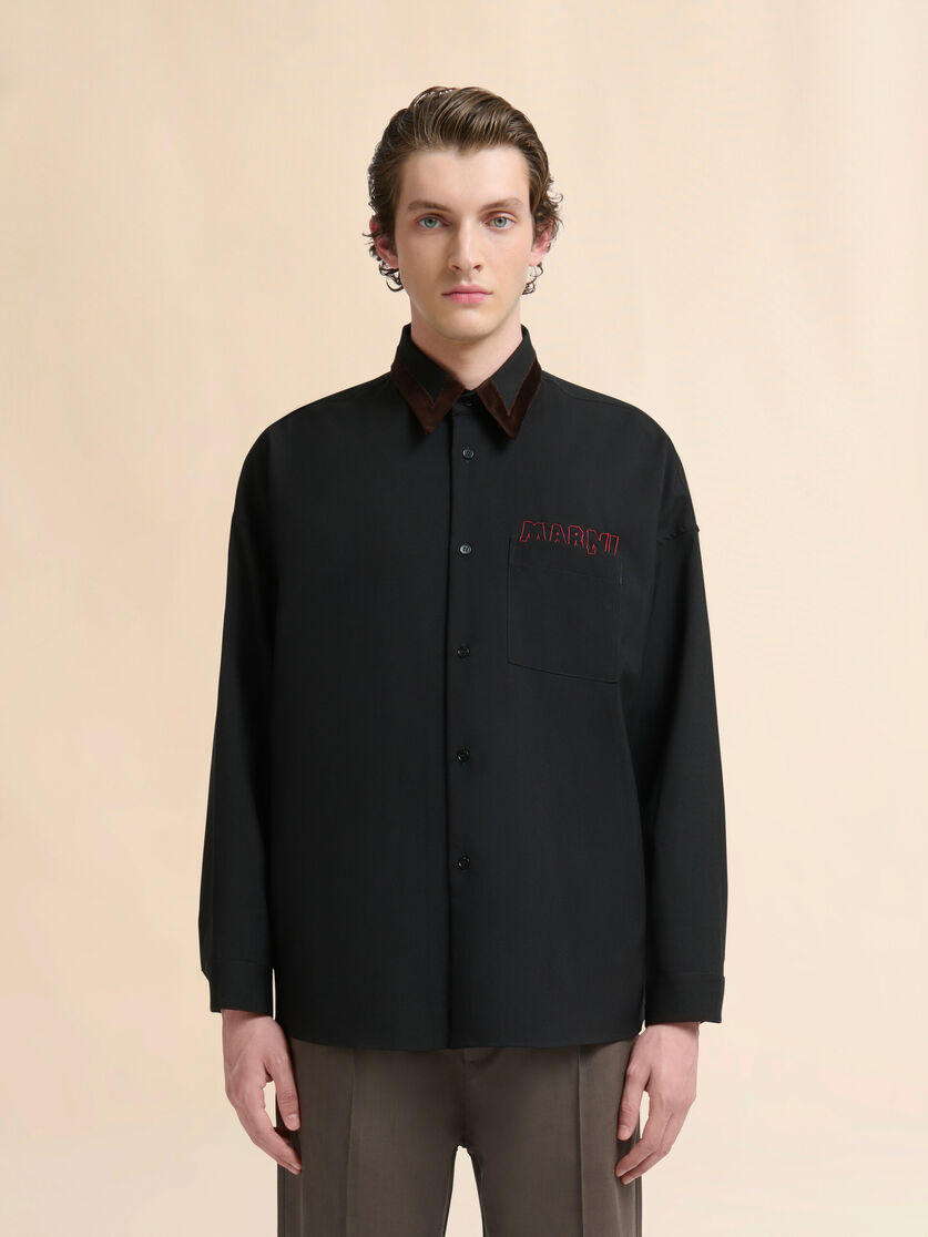 ブラック ウールシャツ マルニメンディングロゴ入り - シャツ - Image 2
