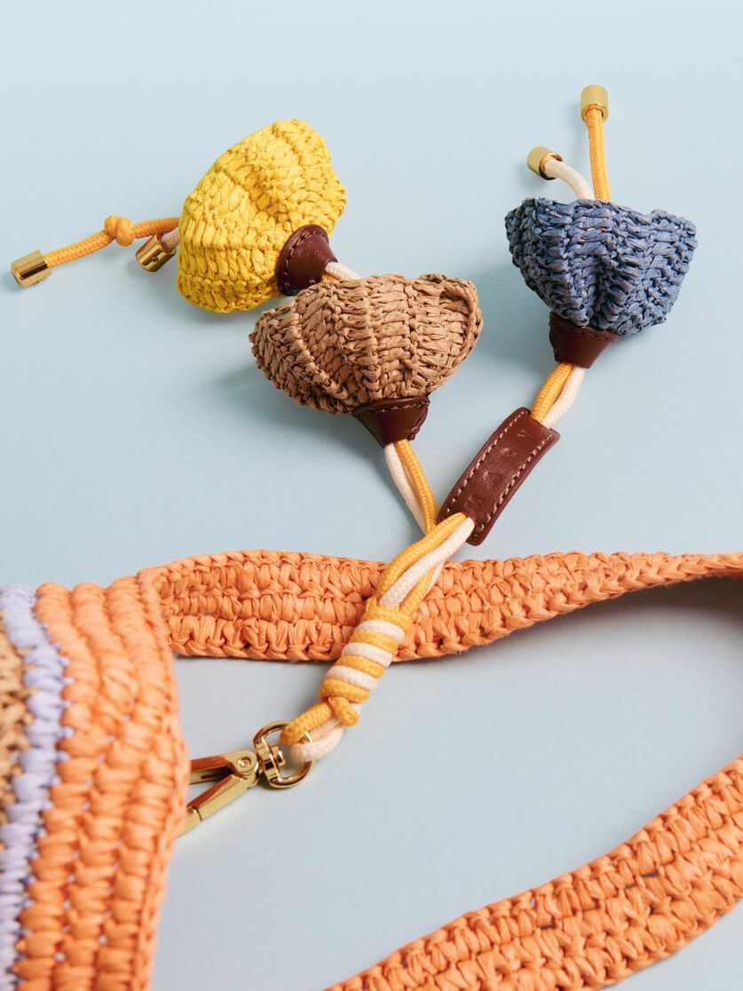 Blue tan and yellow paper raffia flower keyring, Image 3