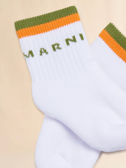 White cotton-nylon socks with striped cuffs - Socks