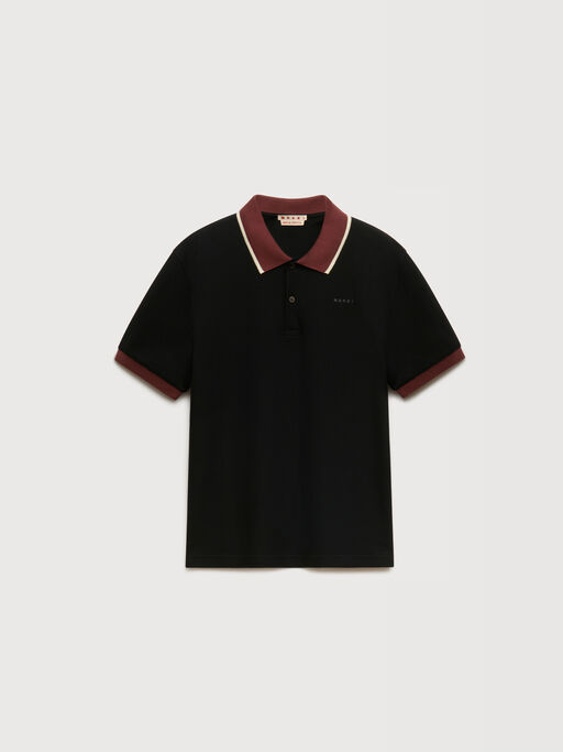 Black piqu&eacute; polo shirt with contrast trims - Shirts