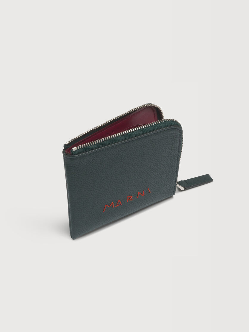 Deep green leather zip-around wallet with Marni Mending embroidery, Image 2