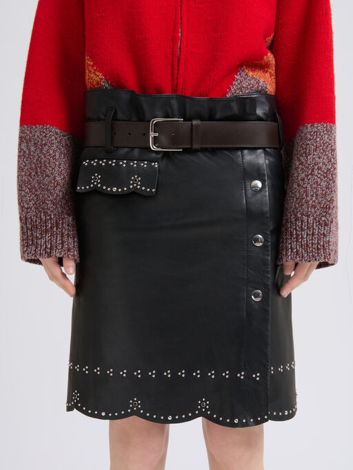 Black leather skirt with micro-studs - Skirts