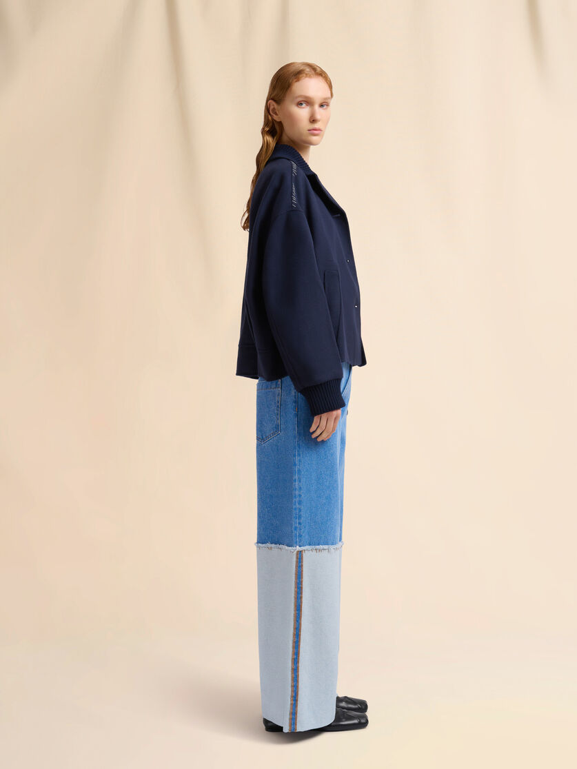 Deep blue wool and cashmere jacket with knit trims - Jackets - Image 6