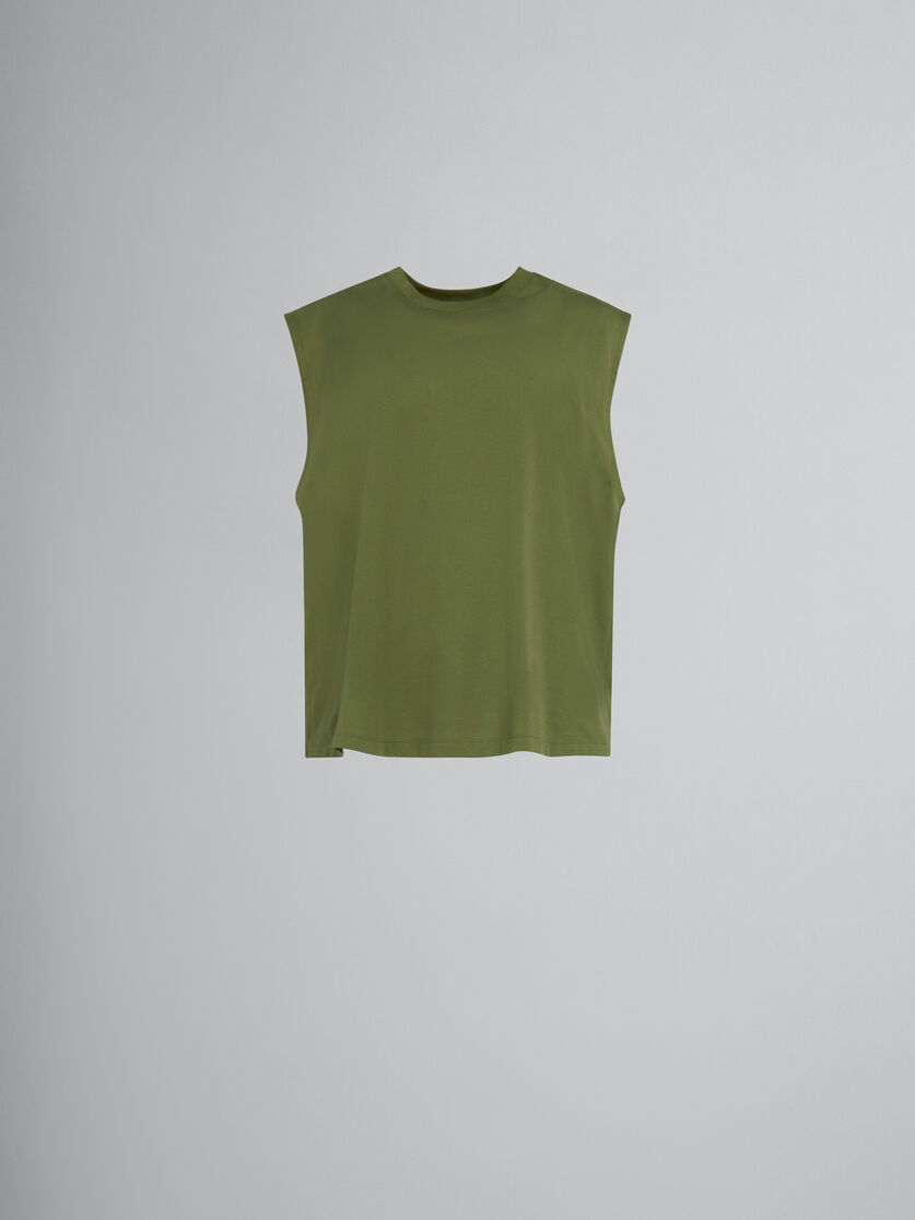 T-shirt smanicata in cotone biologico verde con stampa Marni Dripping. - T-shirt - Image 1
