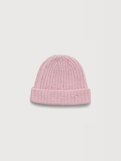 Pink Shetland wool beanie with Marni Mending - Hats
