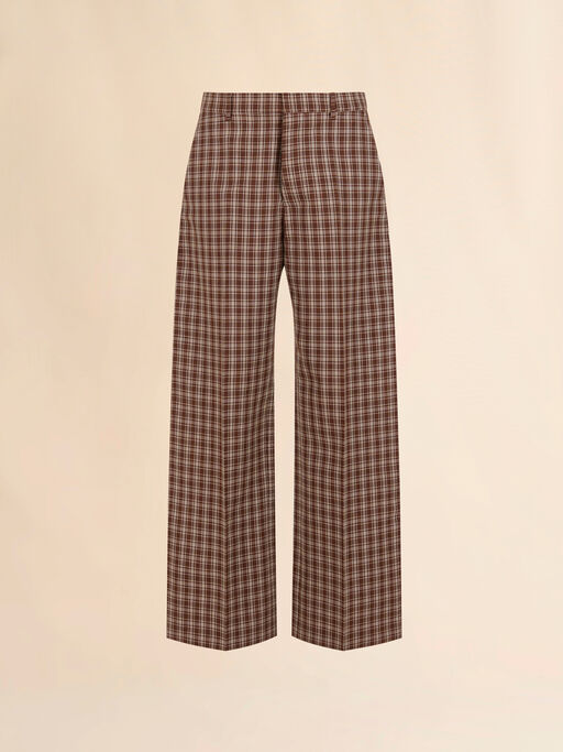 Brown wool trousers with checked pattern - Pants