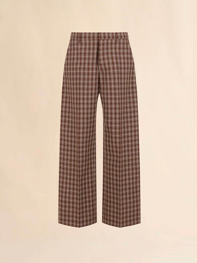 Brown wool trousers with checked pattern - Pants - Image 1