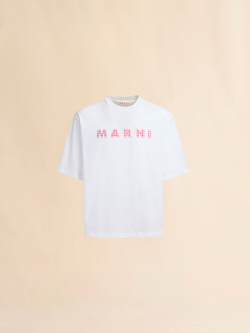 Crew neck T-shirt with checked Marni logo - Shirts - Image 1