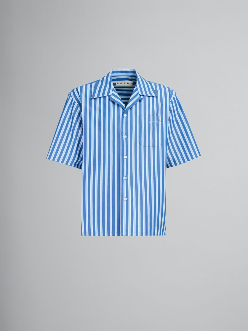 Blue striped organic poplin bowling shirt - Shirts - Image 1