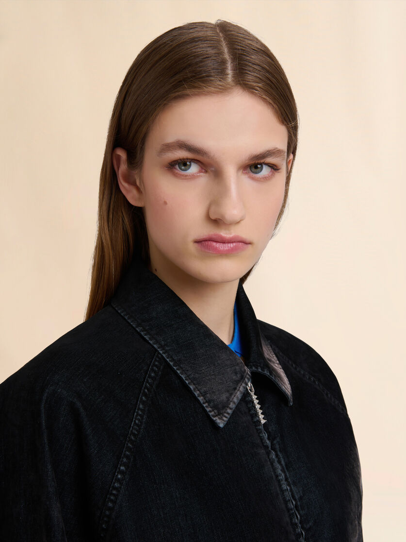 Black flocked denim bomber jacket - Jackets - Image 4