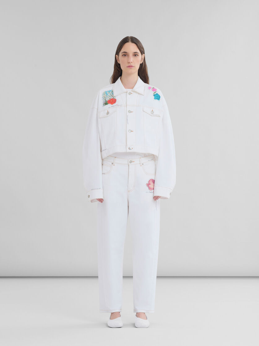 Veste en denim blanc avec patchs fleurs - Manteaux - Image 2