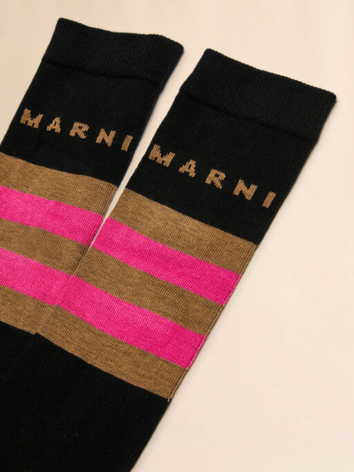 Black cotton-nylon socks with contrast stripes - Socks