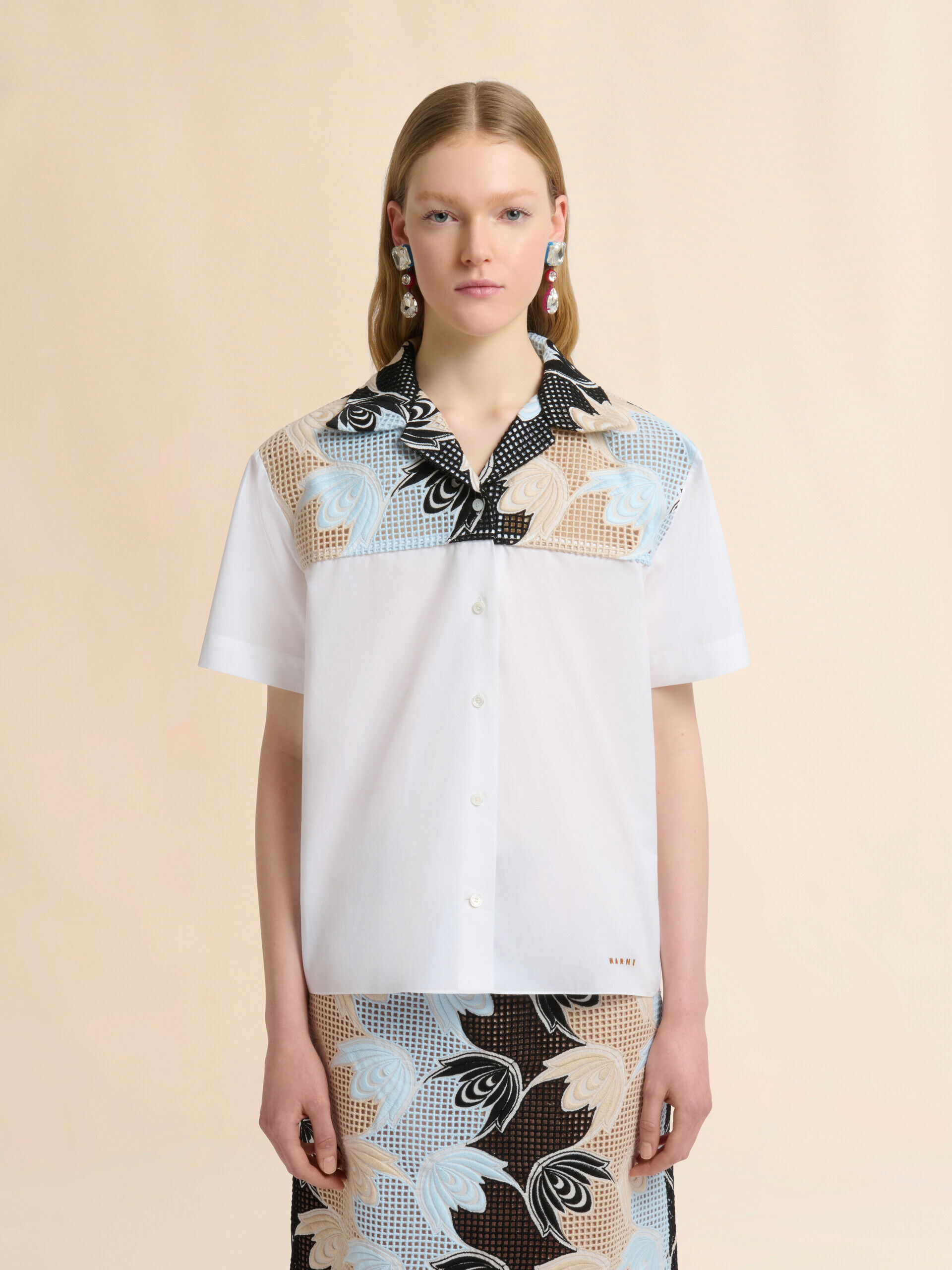 White poplin shirt with broderie anglaise yoke | Marni