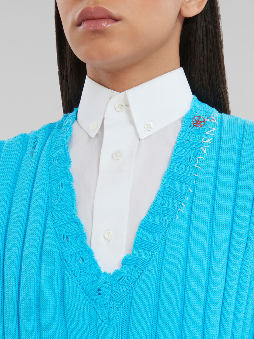 Blaue Destroyed-Weste aus gerippter Baumwolle - Pullover - Image 5