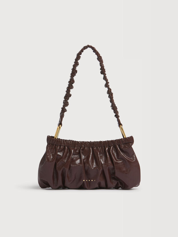 Clutch in pelle arricciata marrone - Borse a spalla