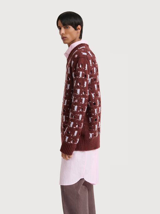 Brown wool-cashmere jumper with cut-out polka dots - Pullovers