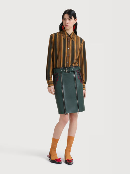 Deep green leather skirt with leaf pockets - Skirts