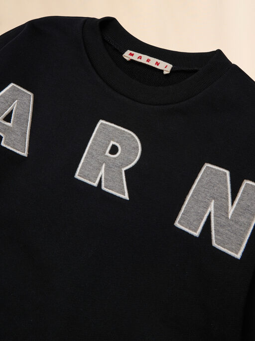 Black cotton cropped sweatshirt with embroidered logo - Sweaters