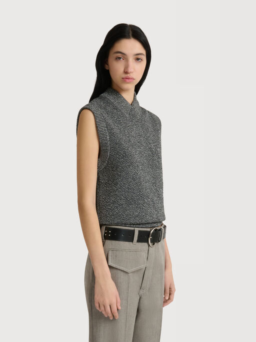 Grey wool vest with lurex detailing - Pullovers