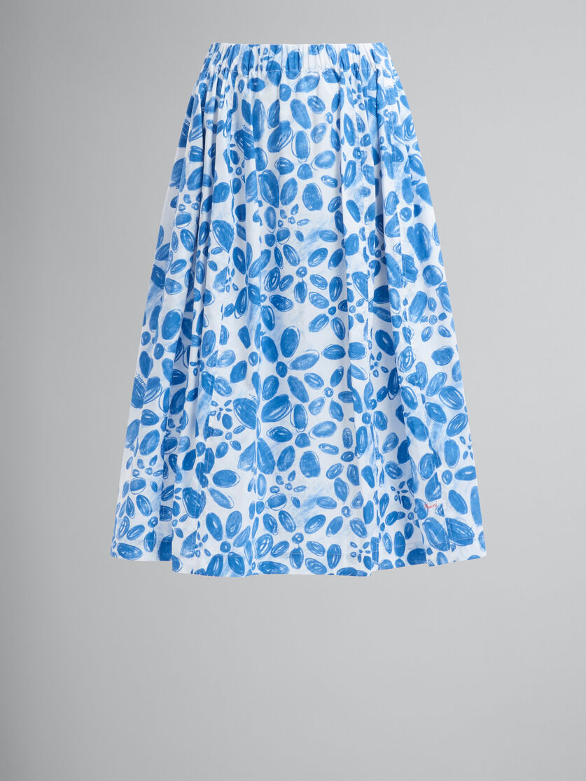 White poplin elasticated midi skirt with Blooming print | Marni