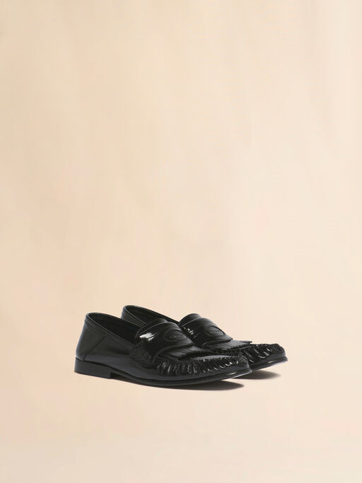 Black leather tassel loafer with collapsible heel - Mocassin