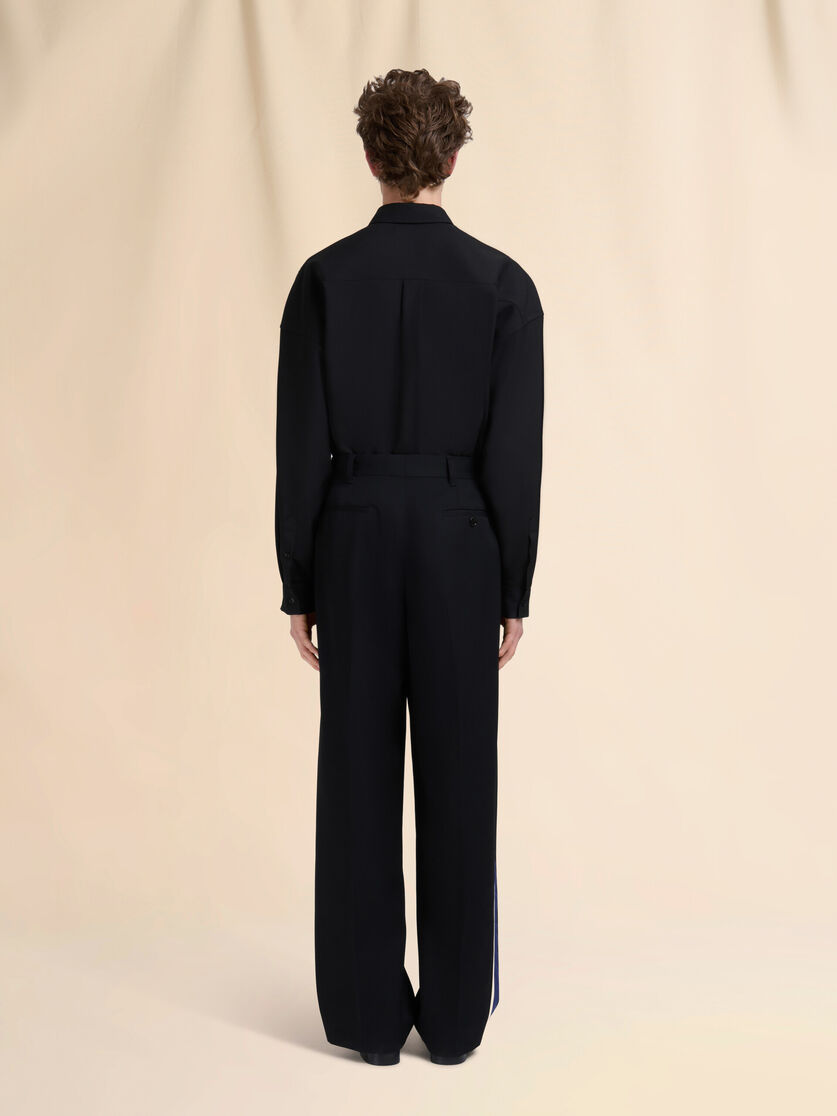 Black wool trousers with bicolour side bands - Pants - Image 3