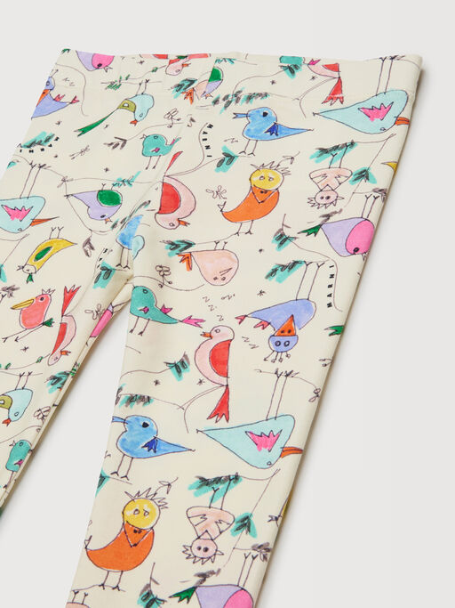 Off-white stretch cotton leggings with bird print - Pants